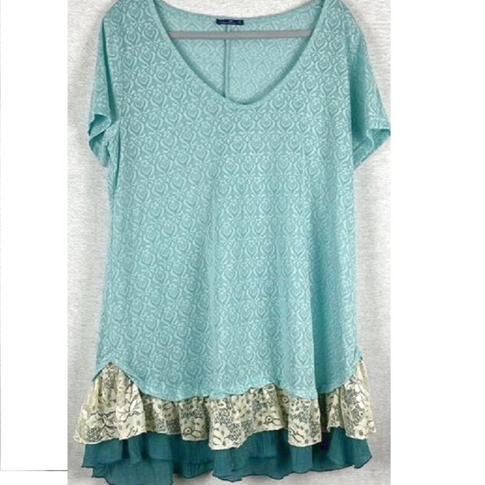 Aster Blue Lace Layered Look Tunic Top Size 2xl
